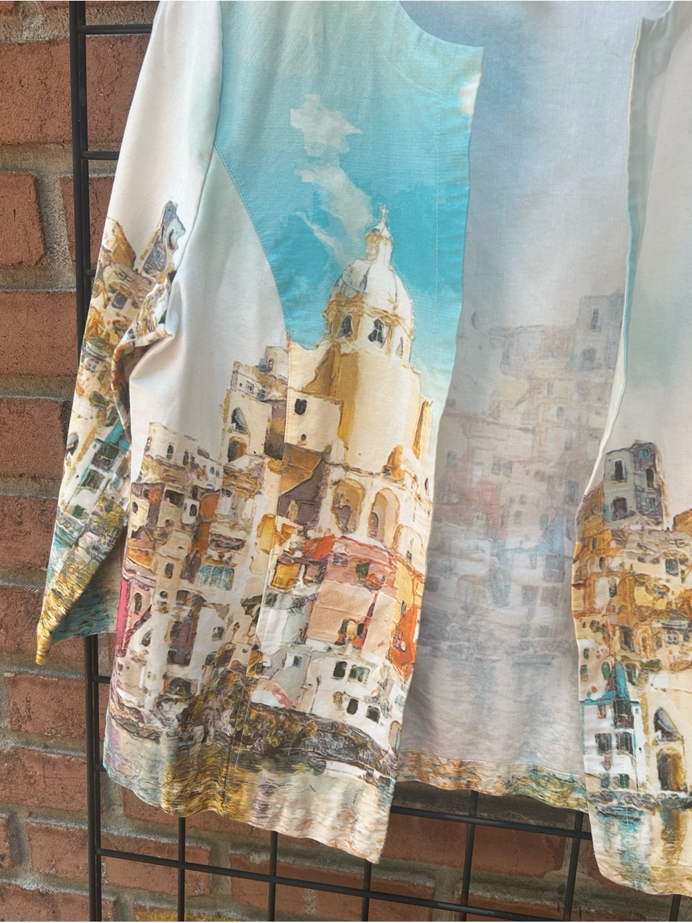 Chico's Scenic Watercolor Open-Front Jacket in Light Blue and Cream - Picture 2 of 3
